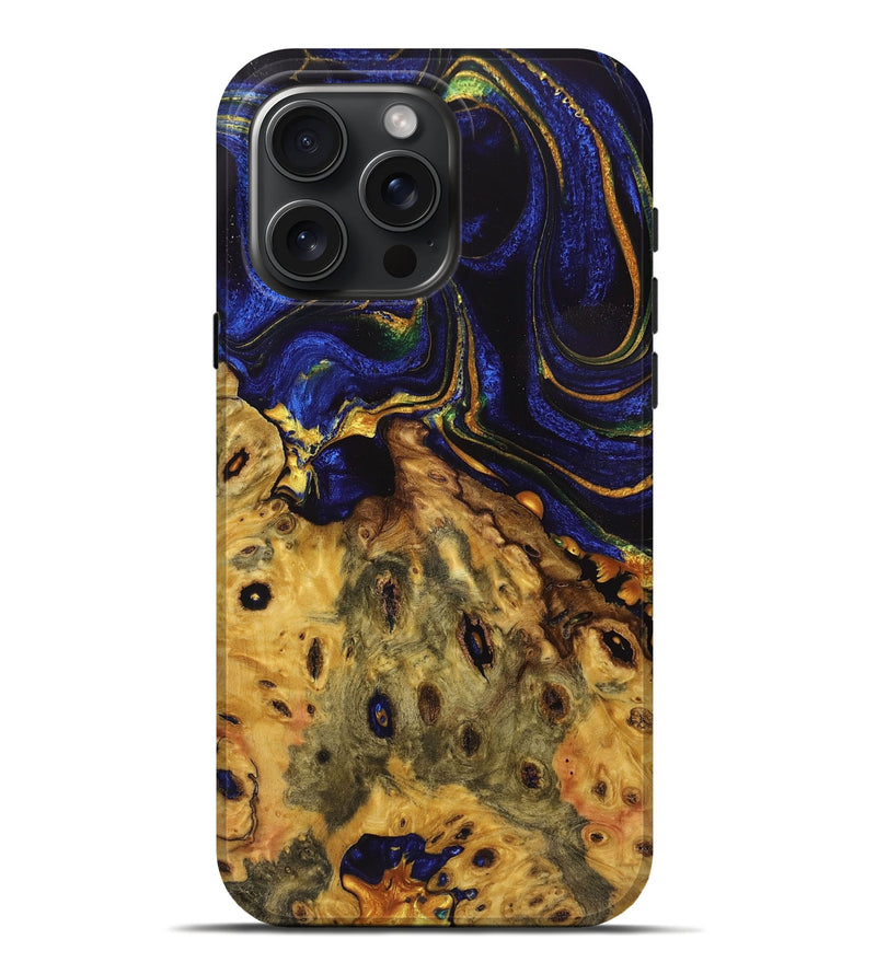 iPhone 16 Pro Max Wood Live Edge Phone Case - Theresa (Blue, 723640)