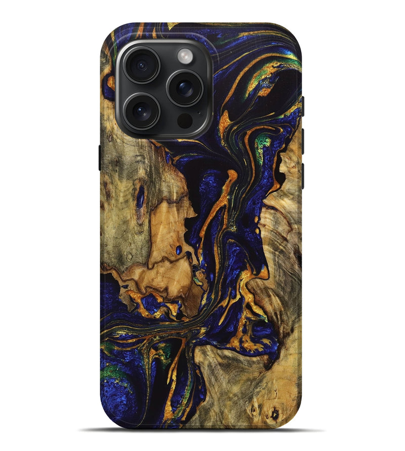 iPhone 16 Pro Max Wood Live Edge Phone Case - Abel (Blue, 723642)