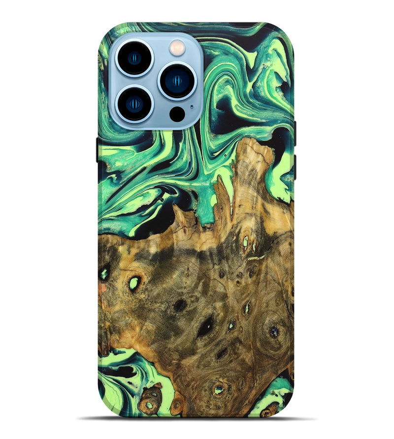 iPhone 14 Pro Max Wood Live Edge Phone Case - Deloris (Green, 723643)