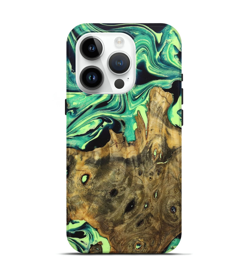 iPhone 15 Pro Wood Live Edge Phone Case - Deloris (Green, 723643)