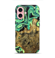 iPhone 16 Wood Live Edge Phone Case - Deloris (Green, 723643)