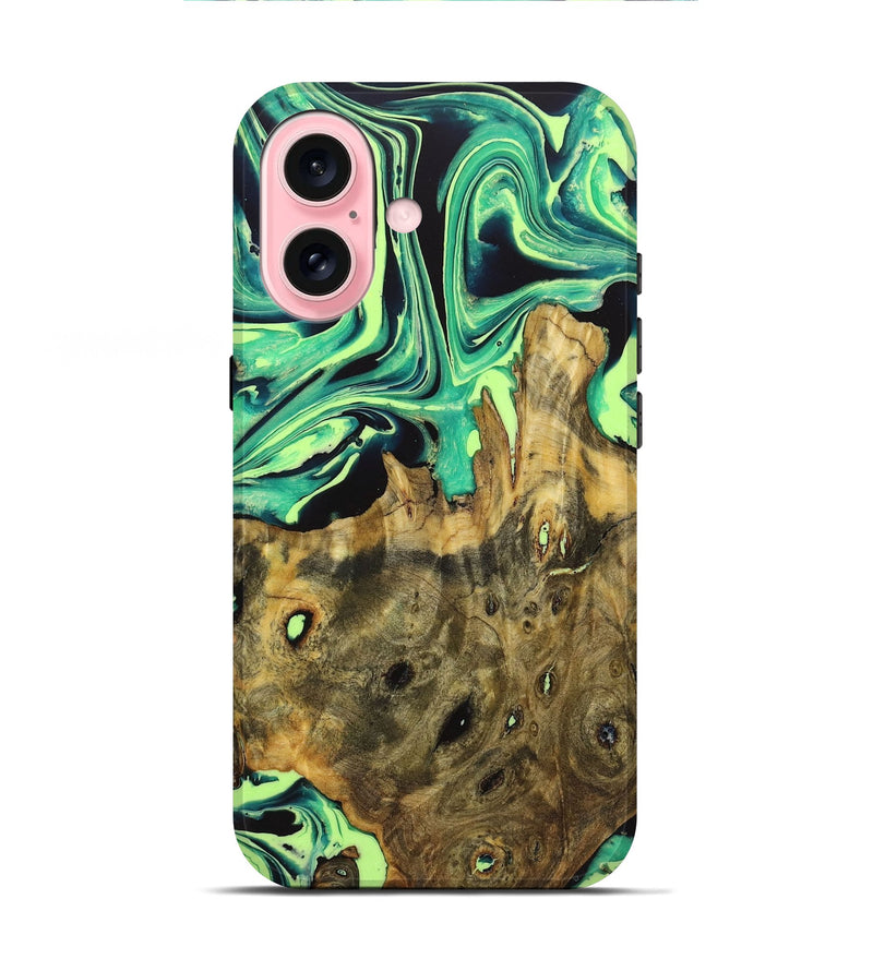 iPhone 16 Wood Live Edge Phone Case - Deloris (Green, 723643)