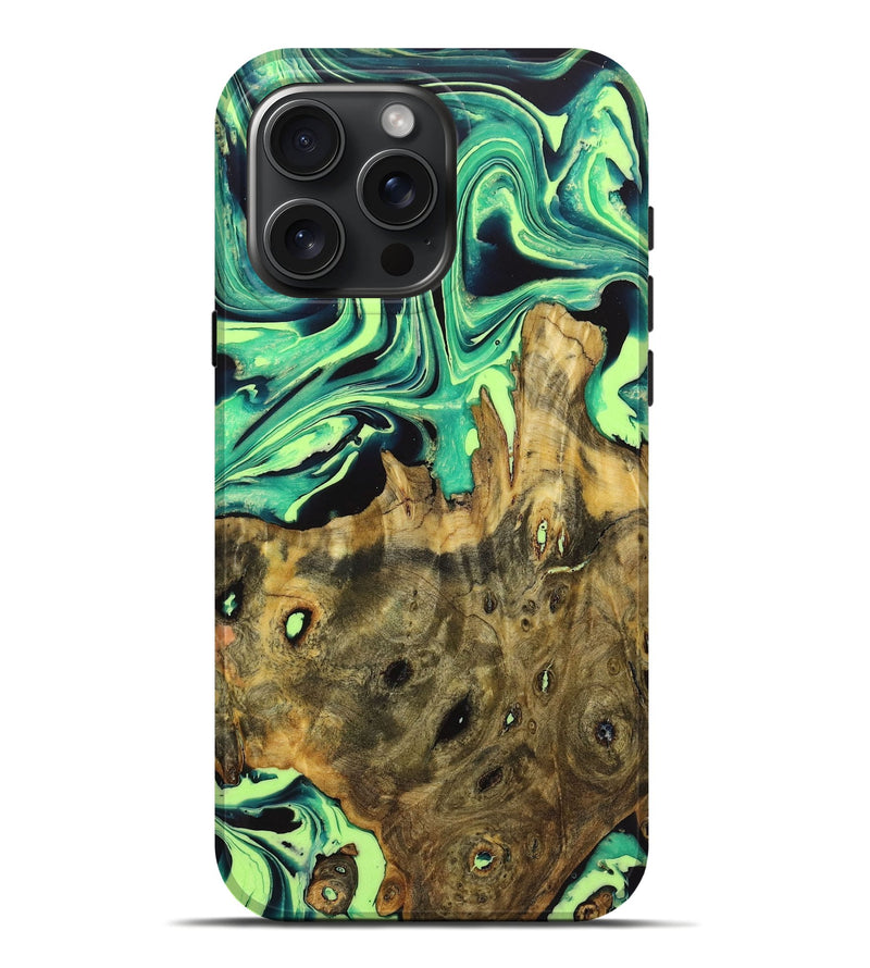 iPhone 16 Pro Max Wood Live Edge Phone Case - Deloris (Green, 723643)