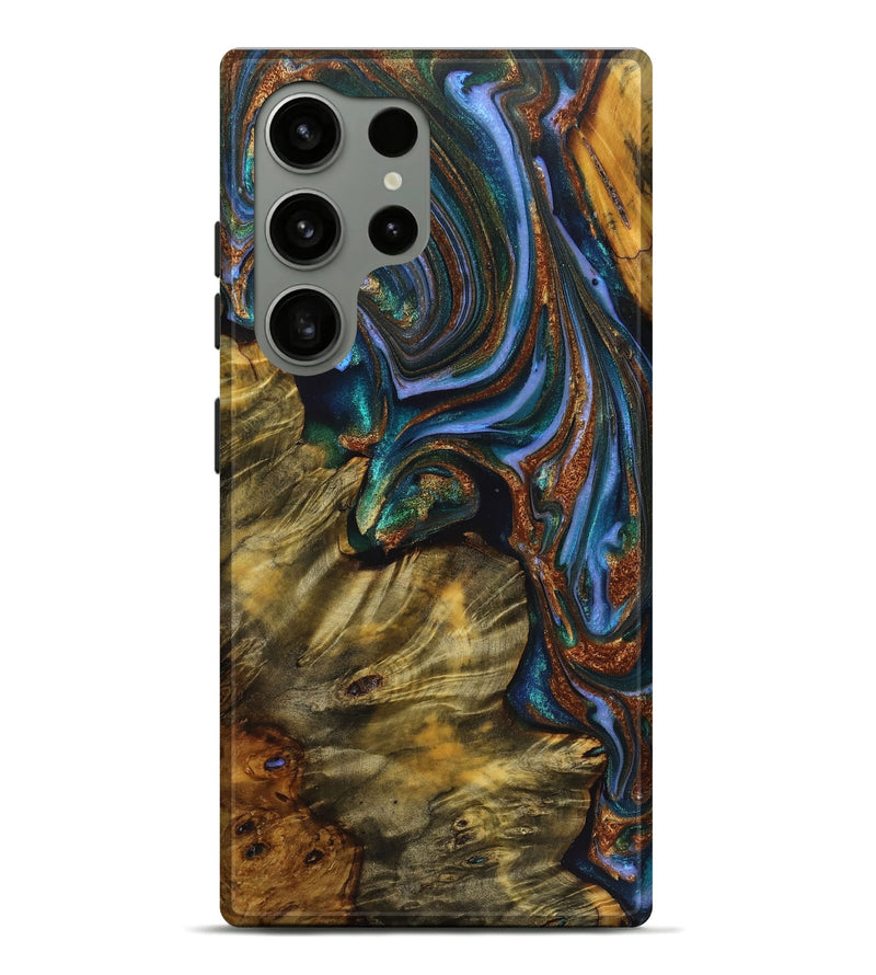 Galaxy S24 Ultra Wood Live Edge Phone Case - Jasmine (Teal & Gold, 723657)