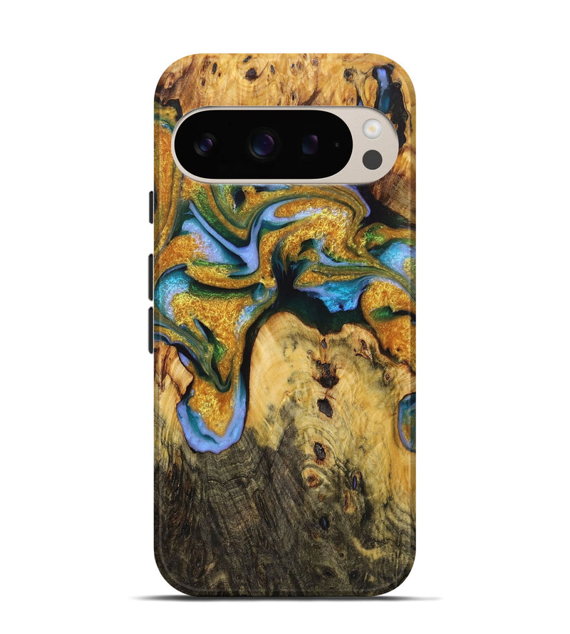 Pixel 9 Wood Live Edge Phone Case - Knox (Teal & Gold, 723660)