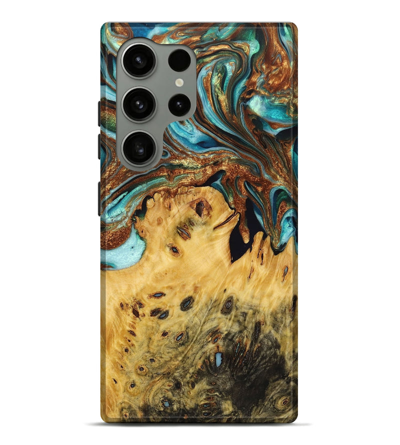 Galaxy S24 Ultra Wood Live Edge Phone Case - Fred (Teal & Gold, 723661)