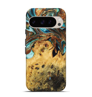 Pixel 9 Pro Wood Live Edge Phone Case - Fred (Teal & Gold, 723661)