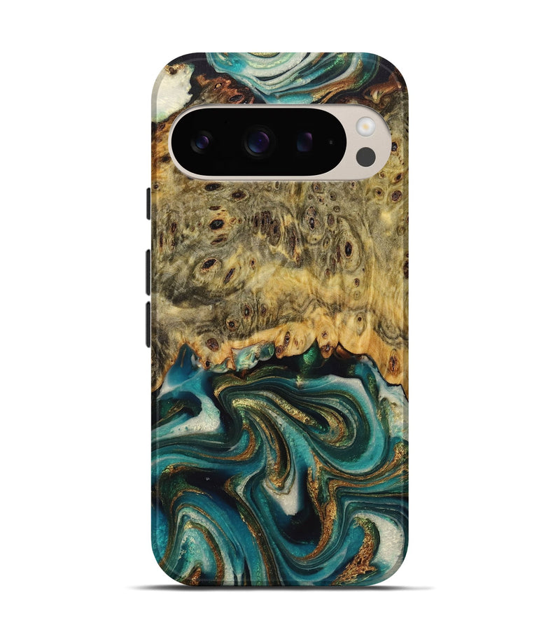 Pixel 9 Wood Live Edge Phone Case - Freddie (Teal & Gold, 723662)