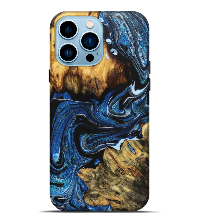 iPhone 14 Pro Max Wood Live Edge Phone Case - Felicia (Blue, 723679)