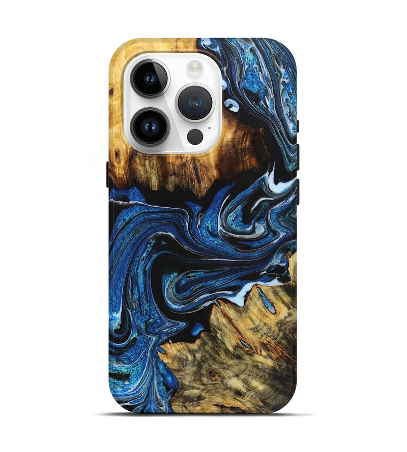 iPhone 15 Pro Wood Live Edge Phone Case - Felicia (Blue, 723679)