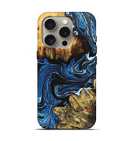 iPhone 16 Pro Wood Live Edge Phone Case - Felicia (Blue, 723679)