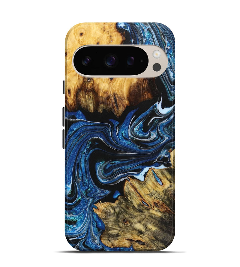 Pixel 9 Wood Live Edge Phone Case - Felicia (Blue, 723679)