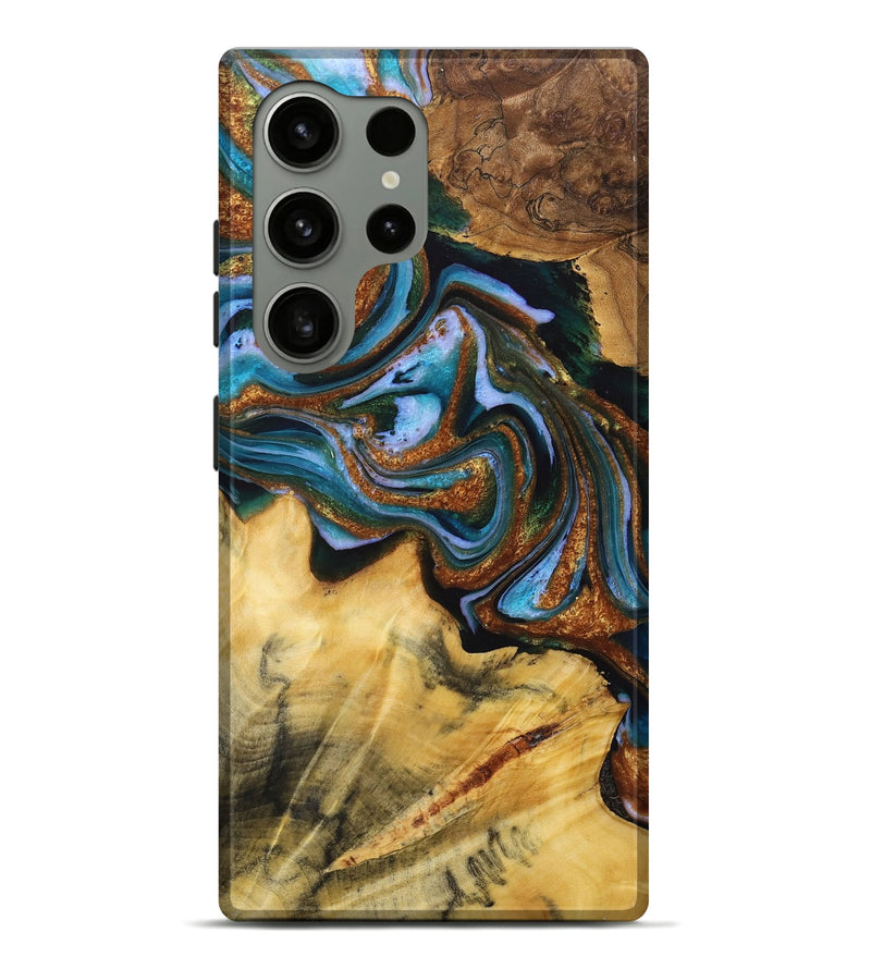 Galaxy S24 Ultra Wood Live Edge Phone Case - Melanie (Teal & Gold, 723697)