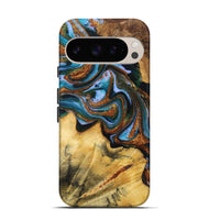 Pixel 9 Pro Wood Live Edge Phone Case - Melanie (Teal & Gold, 723697)