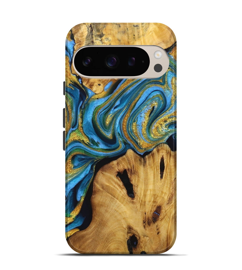 Pixel 9 Wood Live Edge Phone Case - Branden (Teal & Gold, 723699)