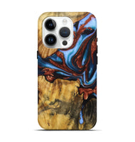 iPhone 15 Pro Wood Live Edge Phone Case - Blake (Teal & Gold, 724062)