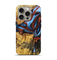 iPhone 16 Pro Wood Live Edge Phone Case - Blake (Teal & Gold, 724062)