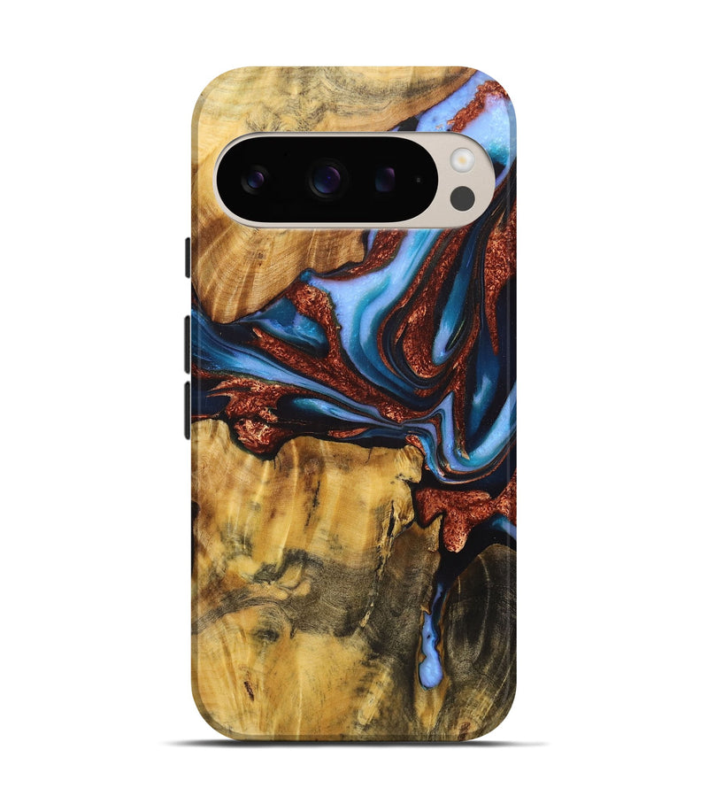 Pixel 9 Wood Live Edge Phone Case - Blake (Teal & Gold, 724062)