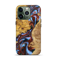 iPhone 13 Pro Wood Live Edge Phone Case - Catherine (Teal & Gold, 724063)