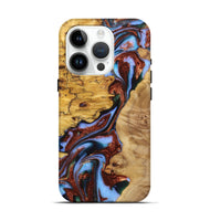 iPhone 15 Pro Wood Live Edge Phone Case - Catherine (Teal & Gold, 724063)