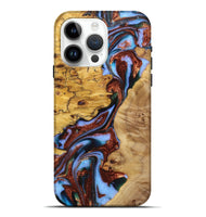 iPhone 15 Pro Max Wood Live Edge Phone Case - Catherine (Teal & Gold, 724063)