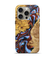 iPhone 16 Pro Wood Live Edge Phone Case - Catherine (Teal & Gold, 724063)