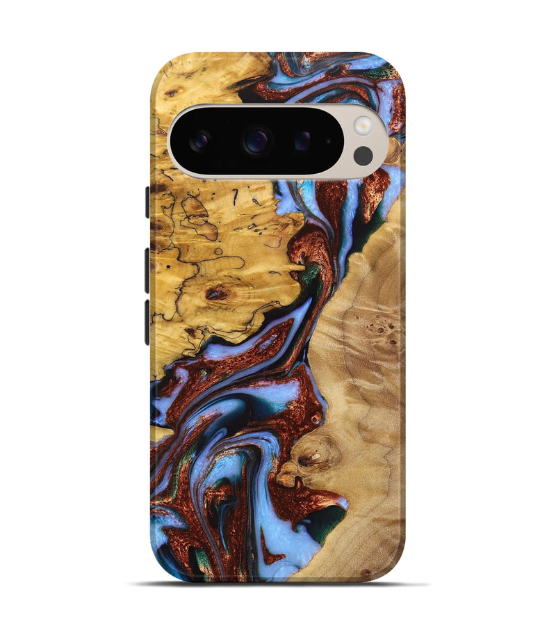 Pixel 9 Wood Live Edge Phone Case - Catherine (Teal & Gold, 724063)