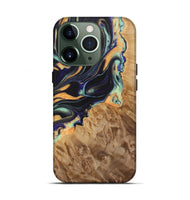 iPhone 13 Pro Wood Live Edge Phone Case - Giovanni (Teal & Gold, 724068)