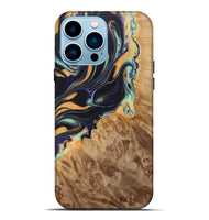 iPhone 14 Pro Max Wood Live Edge Phone Case - Giovanni (Teal & Gold, 724068)