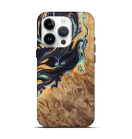 iPhone 15 Pro Wood Live Edge Phone Case - Giovanni (Teal & Gold, 724068)