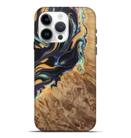 iPhone 15 Pro Max Wood Live Edge Phone Case - Giovanni (Teal & Gold, 724068)