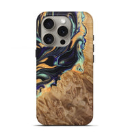 iPhone 16 Pro Wood Live Edge Phone Case - Giovanni (Teal & Gold, 724068)