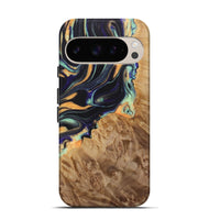 Pixel 9 Wood Live Edge Phone Case - Giovanni (Teal & Gold, 724068)