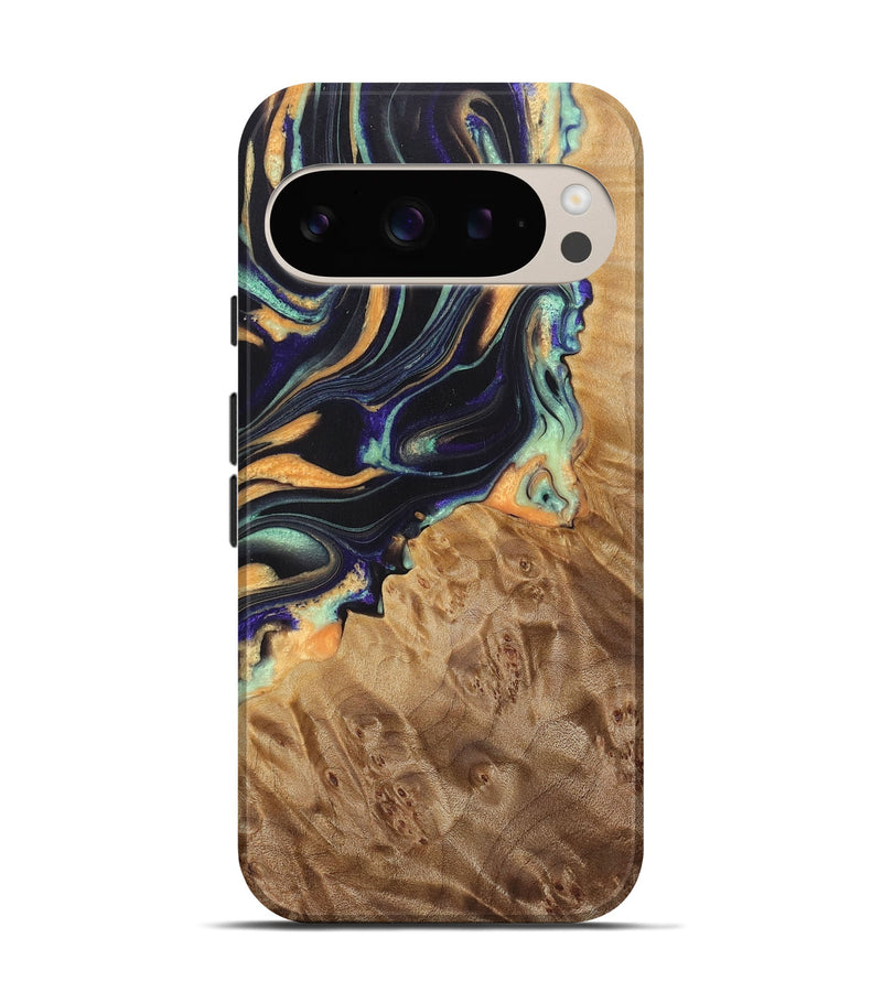 Pixel 9 Wood Live Edge Phone Case - Giovanni (Teal & Gold, 724068)