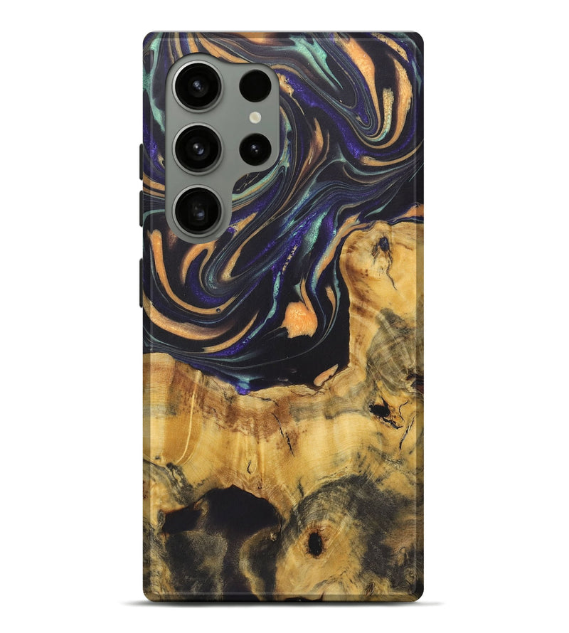 Galaxy S24 Ultra Wood Live Edge Phone Case - Penny (Teal & Gold, 724079)