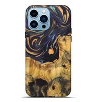 iPhone 14 Pro Max Wood Live Edge Phone Case - Penny (Teal & Gold, 724079)