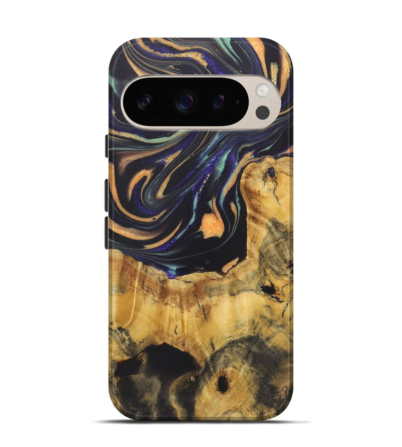 Pixel 9 Wood Live Edge Phone Case - Penny (Teal & Gold, 724079)