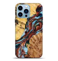 iPhone 14 Pro Max Wood Live Edge Phone Case - Karissa (Teal & Gold, 724114)