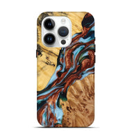 iPhone 15 Pro Wood Live Edge Phone Case - Karissa (Teal & Gold, 724114)