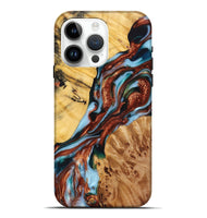 iPhone 15 Pro Max Wood Live Edge Phone Case - Karissa (Teal & Gold, 724114)