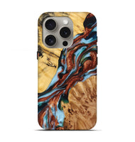 iPhone 16 Pro Wood Live Edge Phone Case - Karissa (Teal & Gold, 724114)