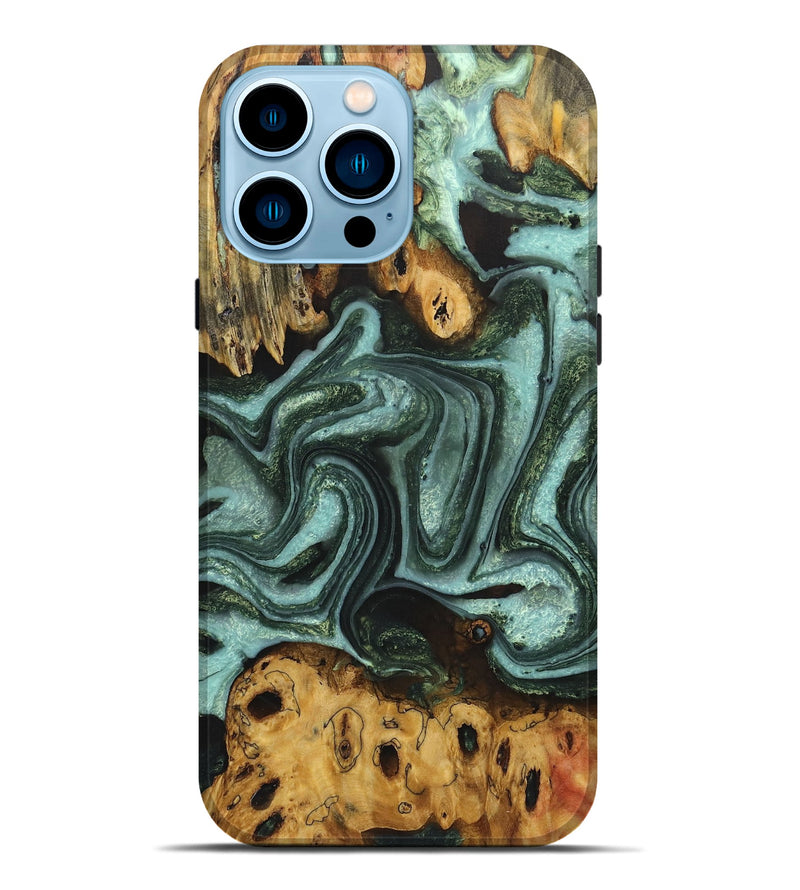 iPhone 14 Pro Max Wood Live Edge Phone Case - Maeve (Green, 724117)