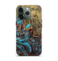 iPhone 13 Pro Wood Live Edge Phone Case - Quinton (Teal & Gold, 724123)