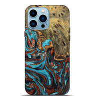 iPhone 14 Pro Max Wood Live Edge Phone Case - Quinton (Teal & Gold, 724123)