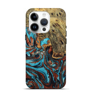 iPhone 15 Pro Wood Live Edge Phone Case - Quinton (Teal & Gold, 724123)