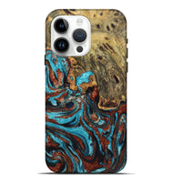 iPhone 15 Pro Max Wood Live Edge Phone Case - Quinton (Teal & Gold, 724123)