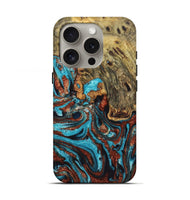 iPhone 16 Pro Wood Live Edge Phone Case - Quinton (Teal & Gold, 724123)