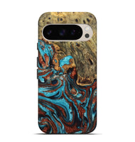 Pixel 9 Wood Live Edge Phone Case - Quinton (Teal & Gold, 724123)