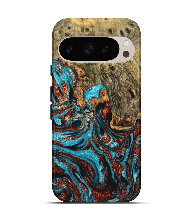 Pixel 9 Wood Live Edge Phone Case - Quinton (Teal & Gold, 724123)