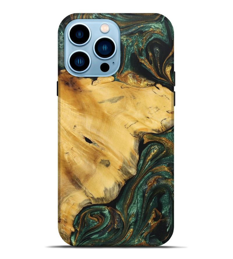 iPhone 14 Pro Max Wood Live Edge Phone Case - Iker (Green, 724128)